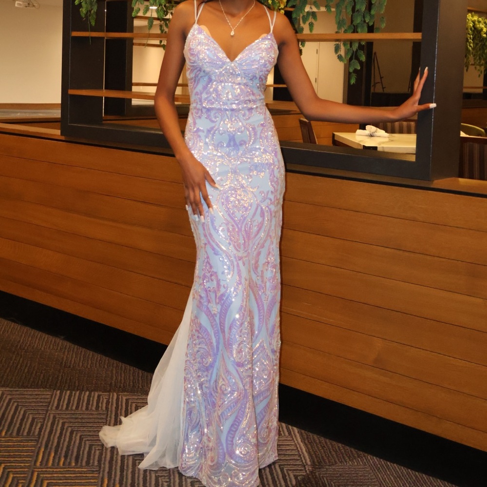 B Darlin Light Blue Sequin Prom Dress Size 3/4